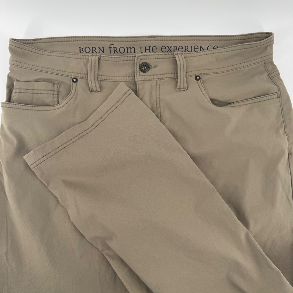 Prana Brion Slim Fit Pants Mens 35x30 Khaki Tan Stretch Nylon Hiking Outdoor
